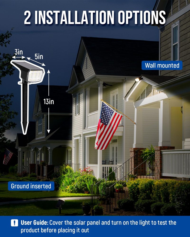 AUDERWIN Solar spotlights Outdoor 63 LED 3 Lighting Modes, IP65 Waterproof Lighten Yard Garden House Garage Pathway for Christmas Decorations-2 Pack