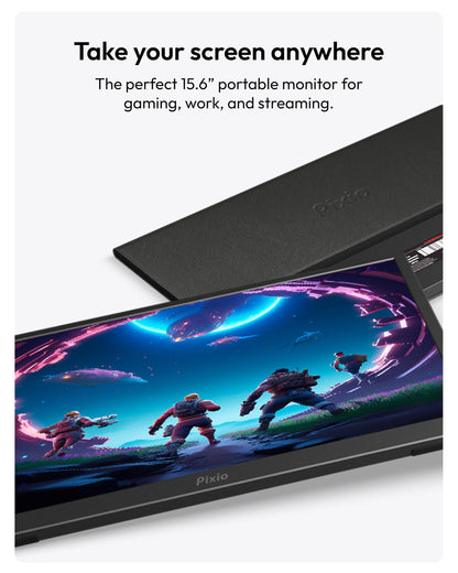 Pixio PX160 Wave Pink Portable Monitor 15.6 inch 60Hz FHD 1080p IPS Panel HDR Screen Cover Stand USB-C HDMI Laptop Screen Extender Portable Monitor for Laptop, PC, Console, Phone