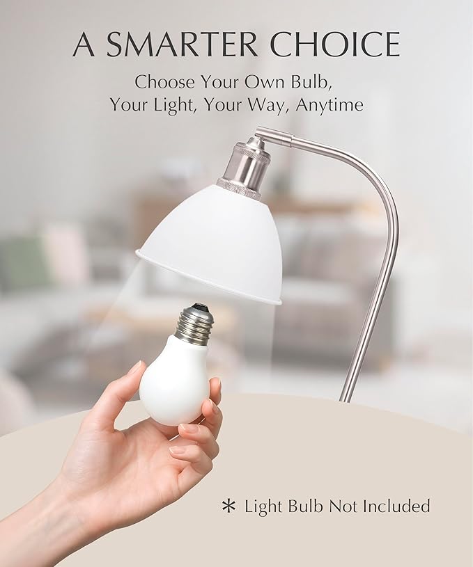 HarvestLand Halo Silver White Adjustable Desk Lamp – Reading Lamp, Pharmacy Style Metal Desk Lamp, Industrial Table Lamp with Solid Base for Bedside Table, Task Lamp Home Office