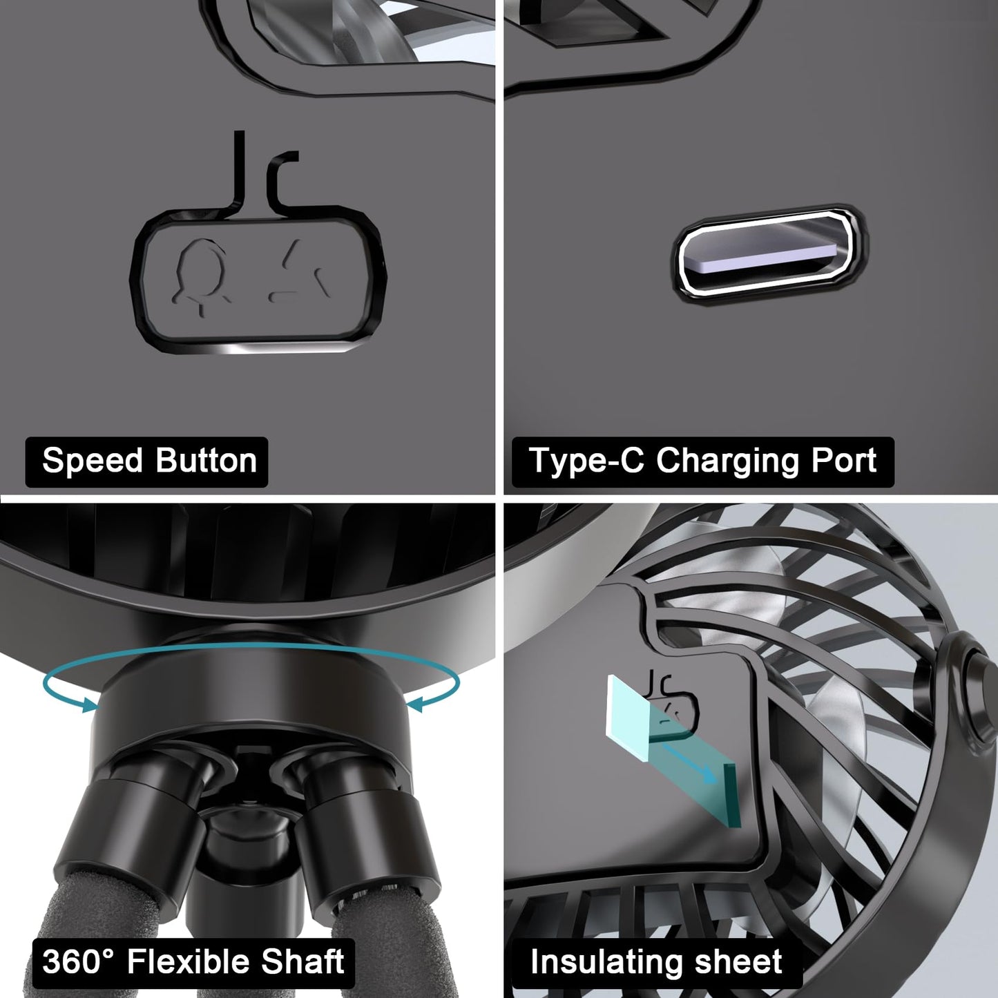 JYJZPB Mini Portable Stroller Fan Clip On for Baby with Flexible Tripod,3 Speed 360° Rotate Rechargeable Handheld Baby Stroller Fan,Cooling Baby Fan for Stroller & Car Seat,Crib,Bike,Treadmill,Travel