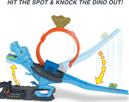 Hot Wheels City Racetrack, T-Rex Chomp Down, Knock Down Dinosaur with Car Stunt in Giant Loop, Includes 1 Toy Car in 1:64 Scale, Toys for Ages 4 and Up, One Pack, HNP77