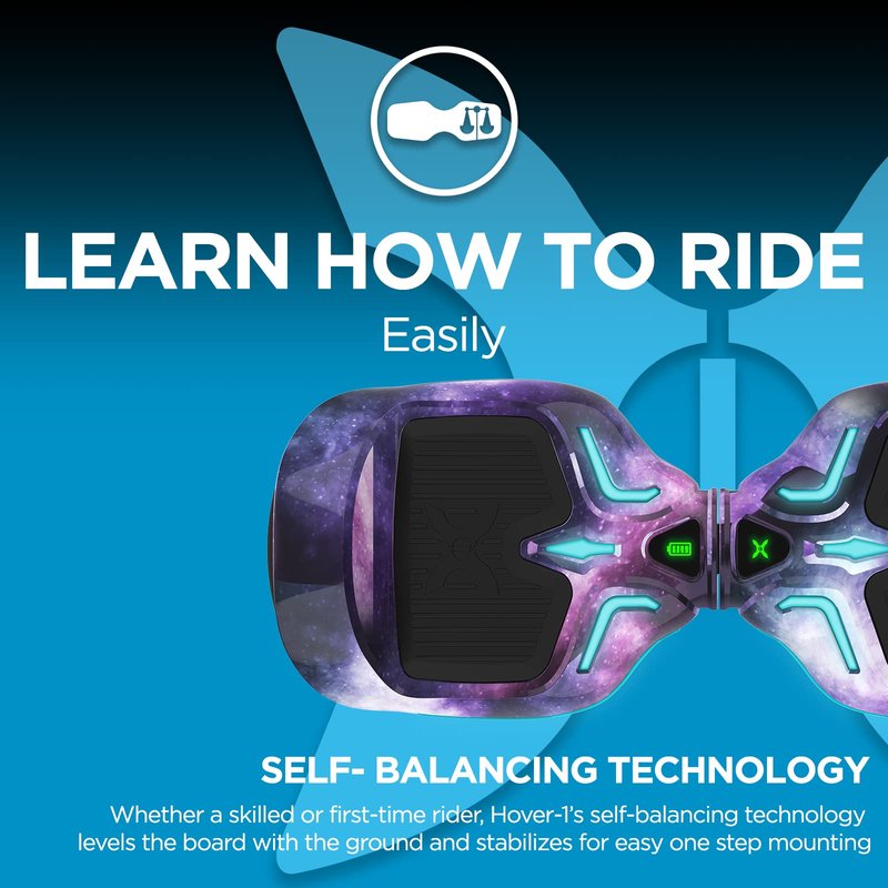 Hover-1 i100 Electric Self Balancing Scooter - 7MPH Top Speed, 6 Mile Range, 5HR Full-Charge, Built-In Bluetooth Speaker, Rider Modes: Beginner to Expert