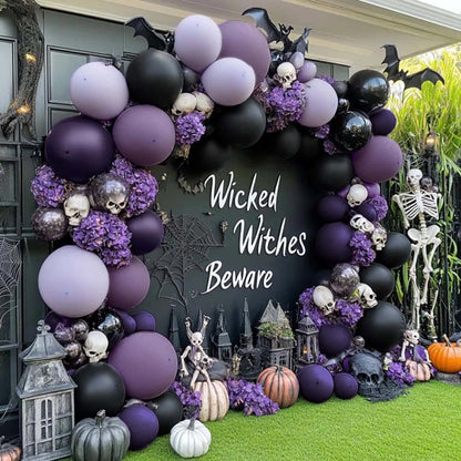 Black Purple Balloon Arch Kit Double Stuffed Dark Purple Black Balloon Garland for Halloween Ghost Witch Birthday Baby Shower Anniversary Party Decorations