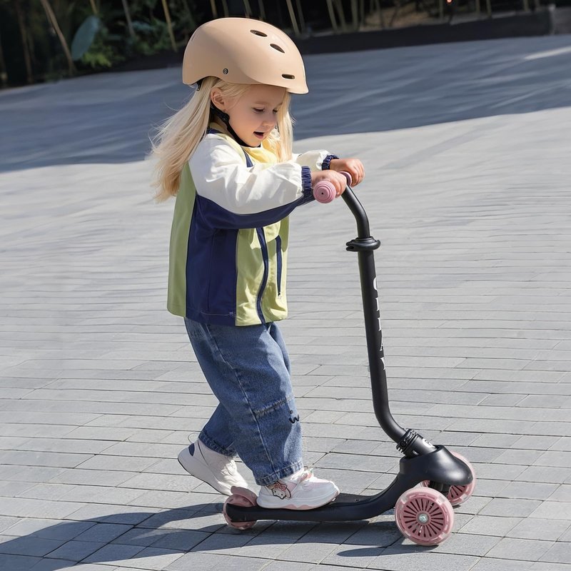 QPlay Toddler Scooter Ages 1 to 6 | Up to 110 Lbs | Kick Scooter with Adjustable Push Handle Height, Lights on Deck & 3 Wheels, Kids Ages 2 to 5 Boys & Girls Gifts (Violet) (Green)