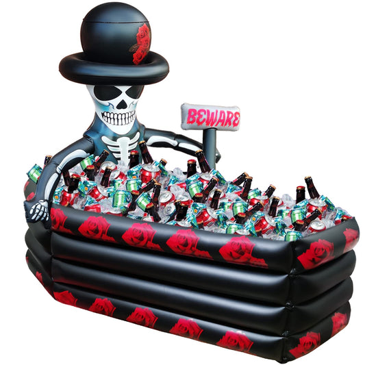 43 Inch Halloween Birthday Party Decorations Inflatable Cooler, 120+ Cans Halloween Supplies Large Capacity Scary Coffin Skeleton for Drink Beverage Holder, Party Favors for Adults Outdoor Indoor