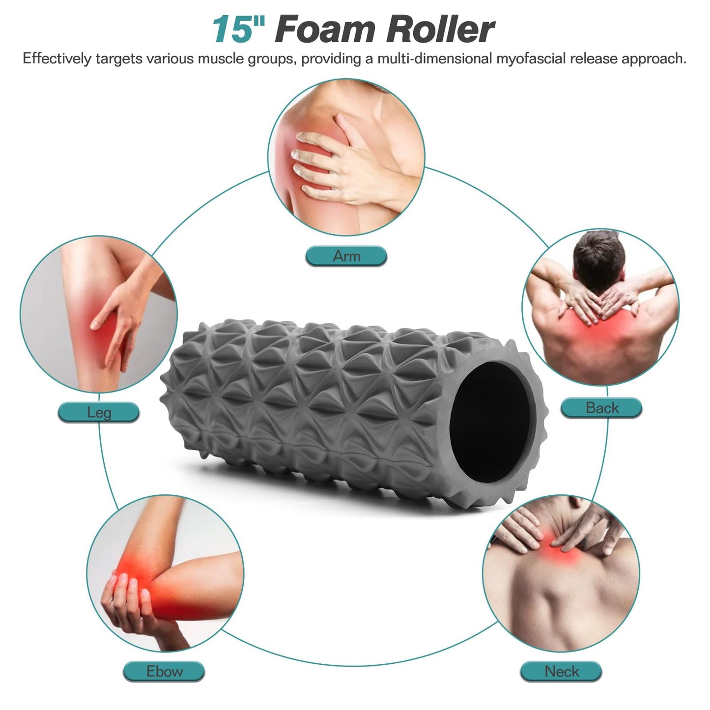 5 in 1 Foam Roller Set - Trigger Point Foam Back Roller, Muscle Roller Stick, Massage Ball, Stretching Band for Deep Muscle Massage Pilates Yoga,Fitness Exercise for Whole Body Release