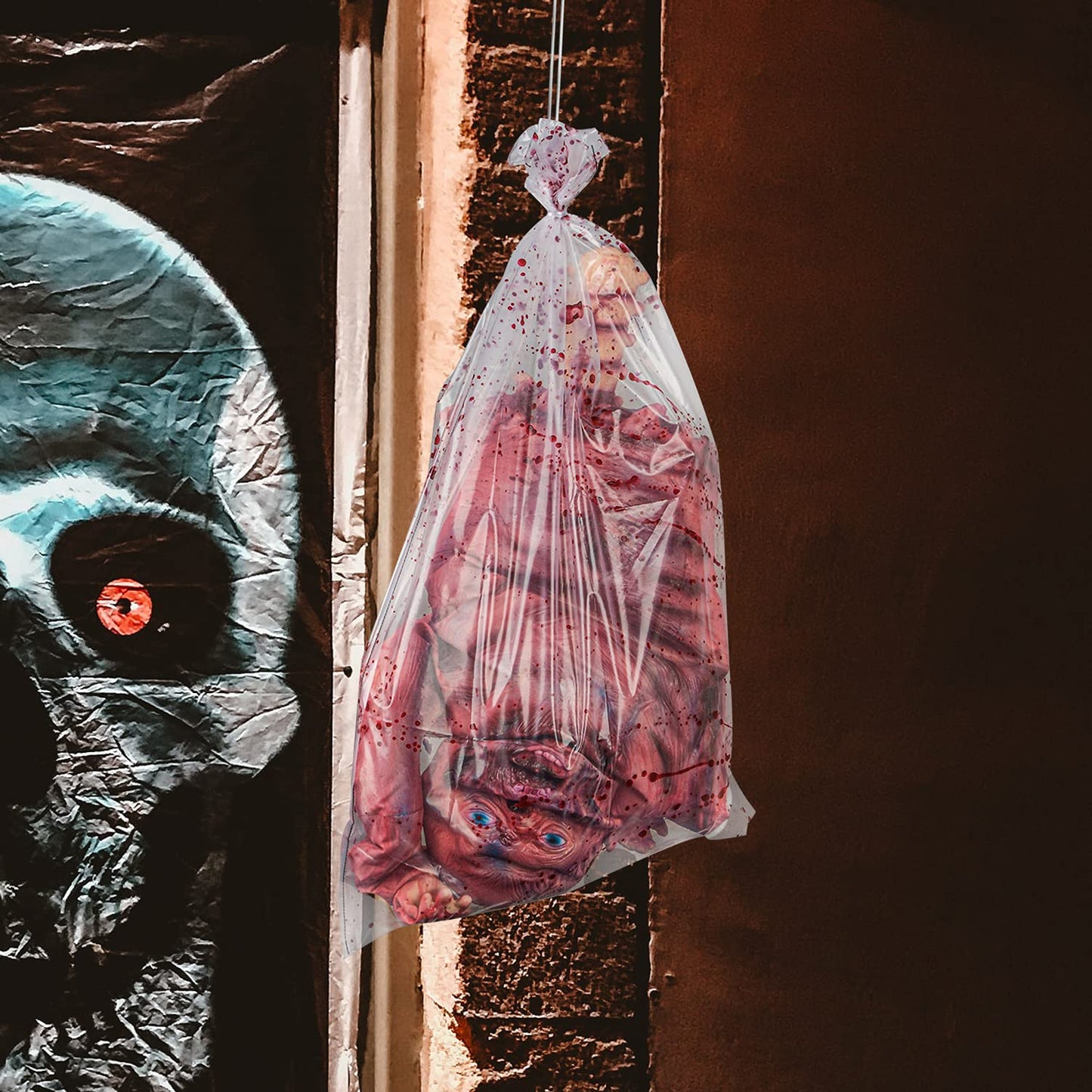 SUNREEK Halloween Bloody Half Body, 29 inch Latex Skinned Half Body with Hanging Bag for Haunted House Halloween Party Indoor Outdoor Decoration