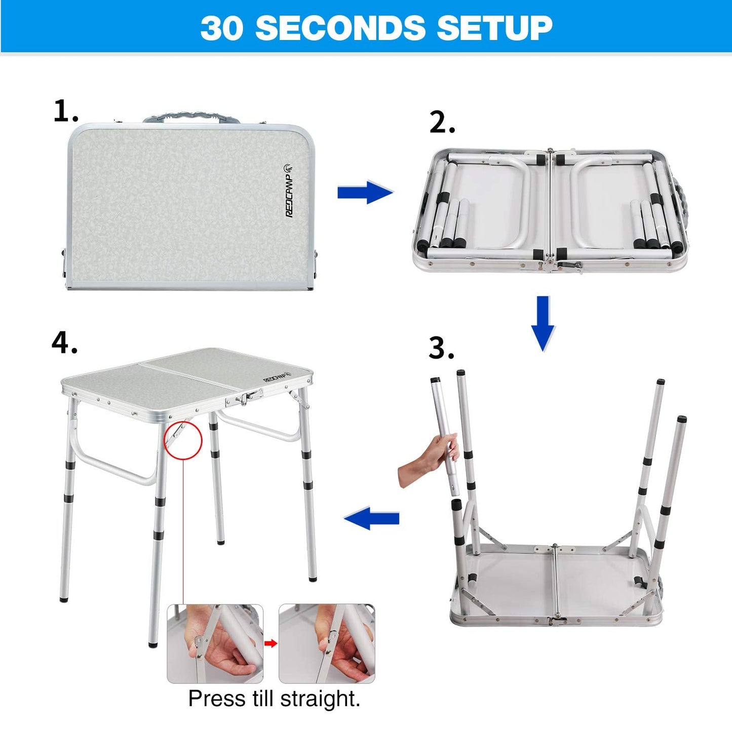 REDCAMP Small Folding Camping Table 2ft, 3 Heights Portable Outdoor Folding Table Aluminum Camp Table Adjustable Height Lightweight for Picnic Cooking Beach