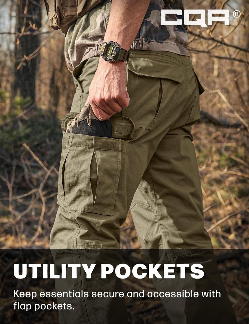 CQR Men's Tactical Pants, Water Resistant Ripstop Cargo Pants, Lightweight EDC Work Hiking Pants, Outdoor Apparel, Raider Soil Green, 36W x 30L