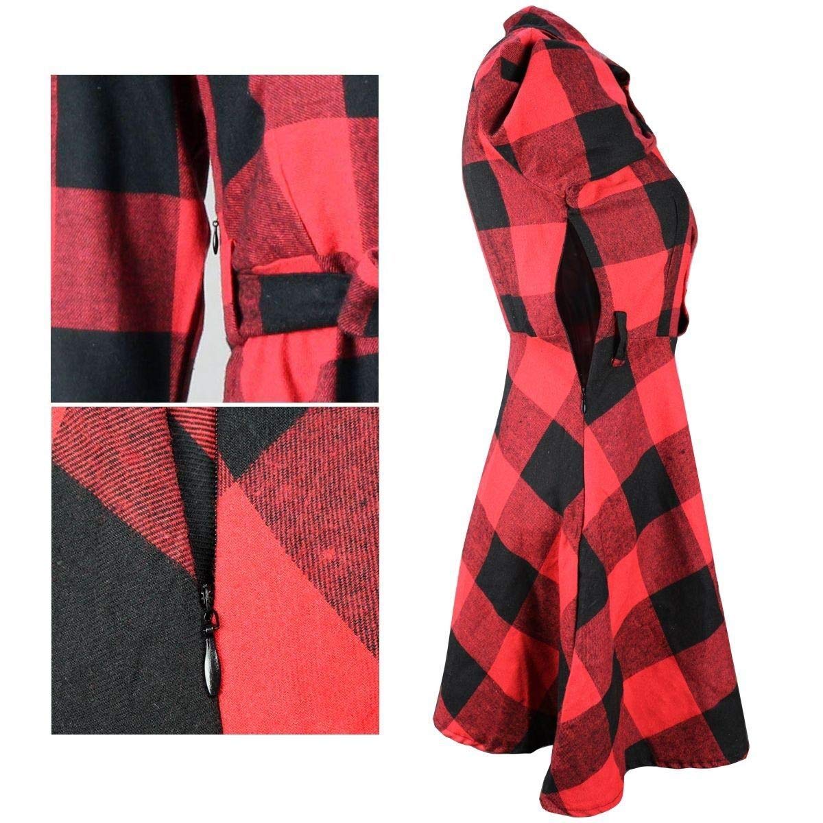 FANCYINN Womens Christmas Plaid Dresses Flannel Button Down Long Sleeve Shirt Dress Winter Casual Dresses Mini Dress with Belt Red XS