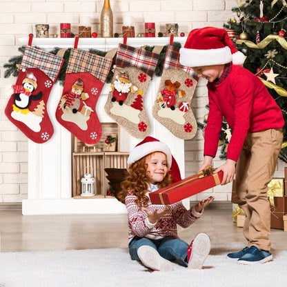 Dreampark Christmas Stockings Bulk 4 Pcs - 18" Classic Xmas Stockings Set of 4 - Santa Snowman Reindeer Penguin Christmas Stocking Decorations Home Decor Party Supplies & Kids Gifts