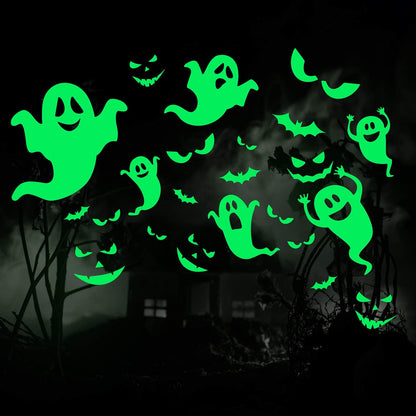 Outus 49 Pieces Halloween Glow in The Dark Window Decals Luminous Stickers Ghost Wall Stickers Bat Wall Stickers Night Glow Decals for Halloween Theme Party
