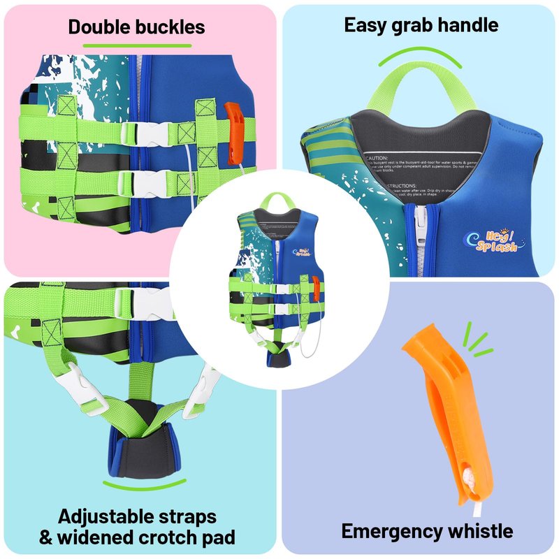 HeySplash Toddler Swim Vest, Kids Swimming Jacket Toddler Floaties with Adjustable Strap, Float Jacket for Puddle Pool Jumper, Beach, Boating, Learn to Swim Aid Fits 6-9Years/50-80Lbs, Indigo
