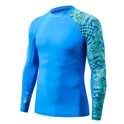 HUGE SPORTS Men's Splice UV Sun Protection UPF 50+ Skins Rash Guard Long Sleeves (Blue Digital, 3XL)