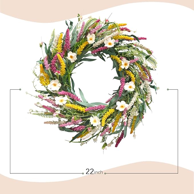 22 Inch Spring/Summer Floral Wreaths for Front Door 22inch Artificial Daisy Flower Yellow Pink Wreath for Front Door Wreath Hanging Wall Window Party
