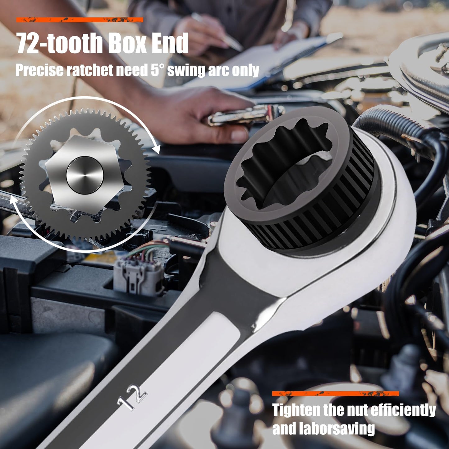 Egofine 9/16 inch Ratcheting Combination Wrench SAE, Industrial Grade Gear Spanner with 12-Point Design, 72-Tooth Ratchet, Chrome Vanadium Steel