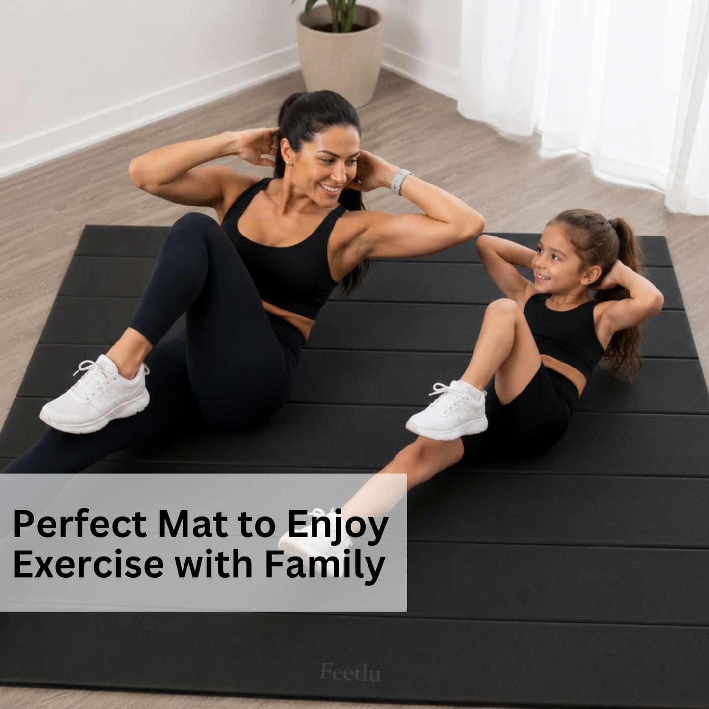 Feetlu Foldable Large Yoga Mat, Extra Space 72"L x 48"W (183 x 122 cm), 6mm & 8mm Thick, Workout Mat for Home Gym and Travel - Anti-Slip Folding Exercise Mat for Yoga & Pilates - Black 6mm