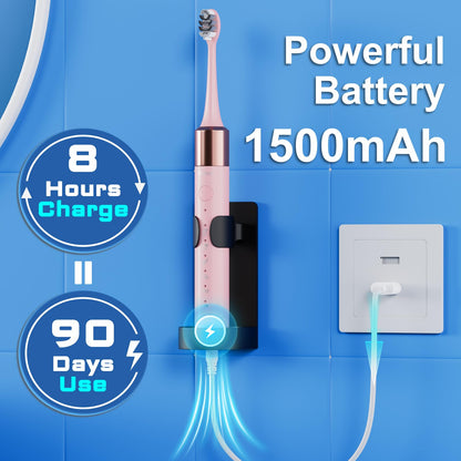 Sonic Electric Toothbrush for Adults and Kids, Comes with 10 Brush Heads & Travel Case, 5 Modes with 2 Minutes Built in Smart Timer, One Charge for 90 Days, 42,000 VPM Motor (Black)