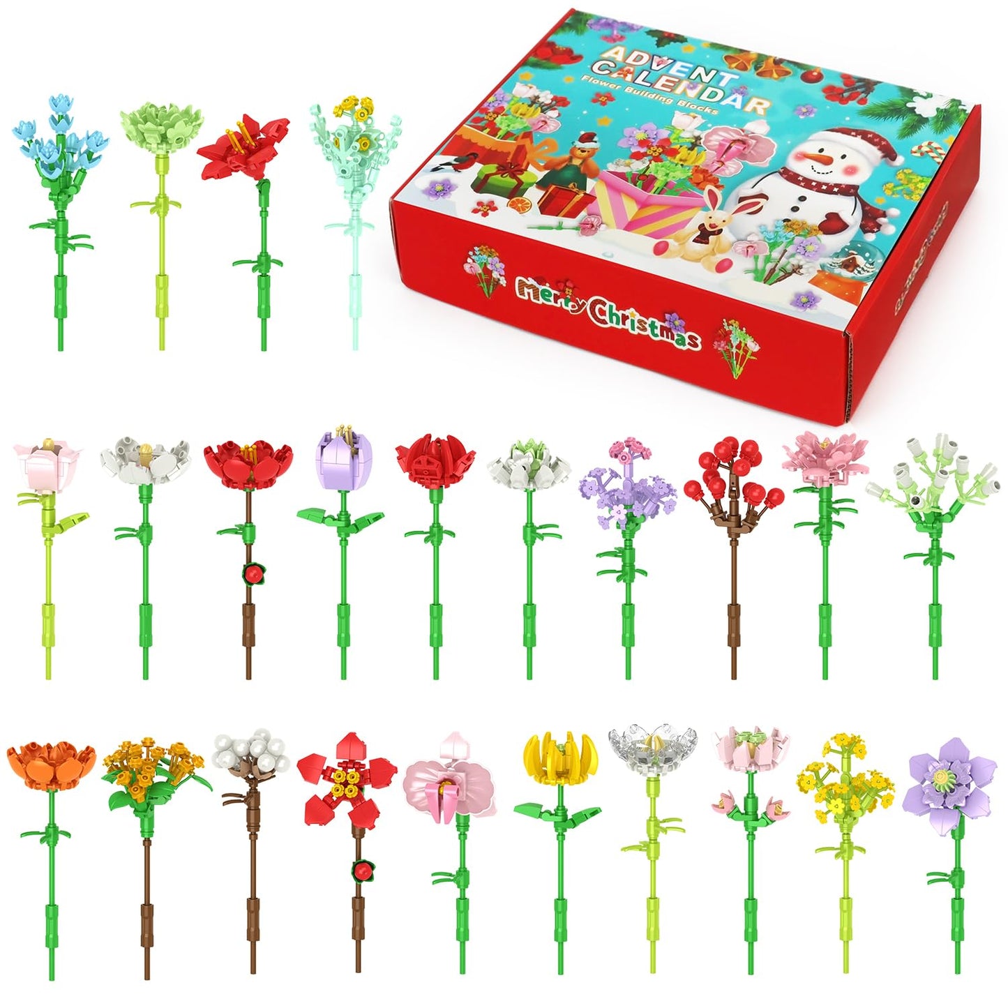 Christmas Advent Calendar 2025, Flower Building Blocks, 24 Days Countdown Calendar Toys, Building Brick Toys Party Favors, Xmas Gifts