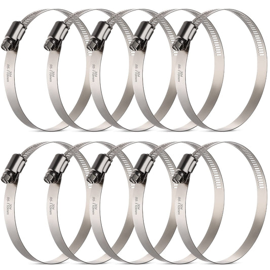 OURU Large Hose Clamps, 10 Pack 4 Inch Stainless Steel Hose Clamps Adjustable from 3-3/4"-4-5/16"/95-110mm, Metal Worm Gear Duct Clamp for Air Ducting, Dryer Vent Hose, Fuel Line, Automotive
