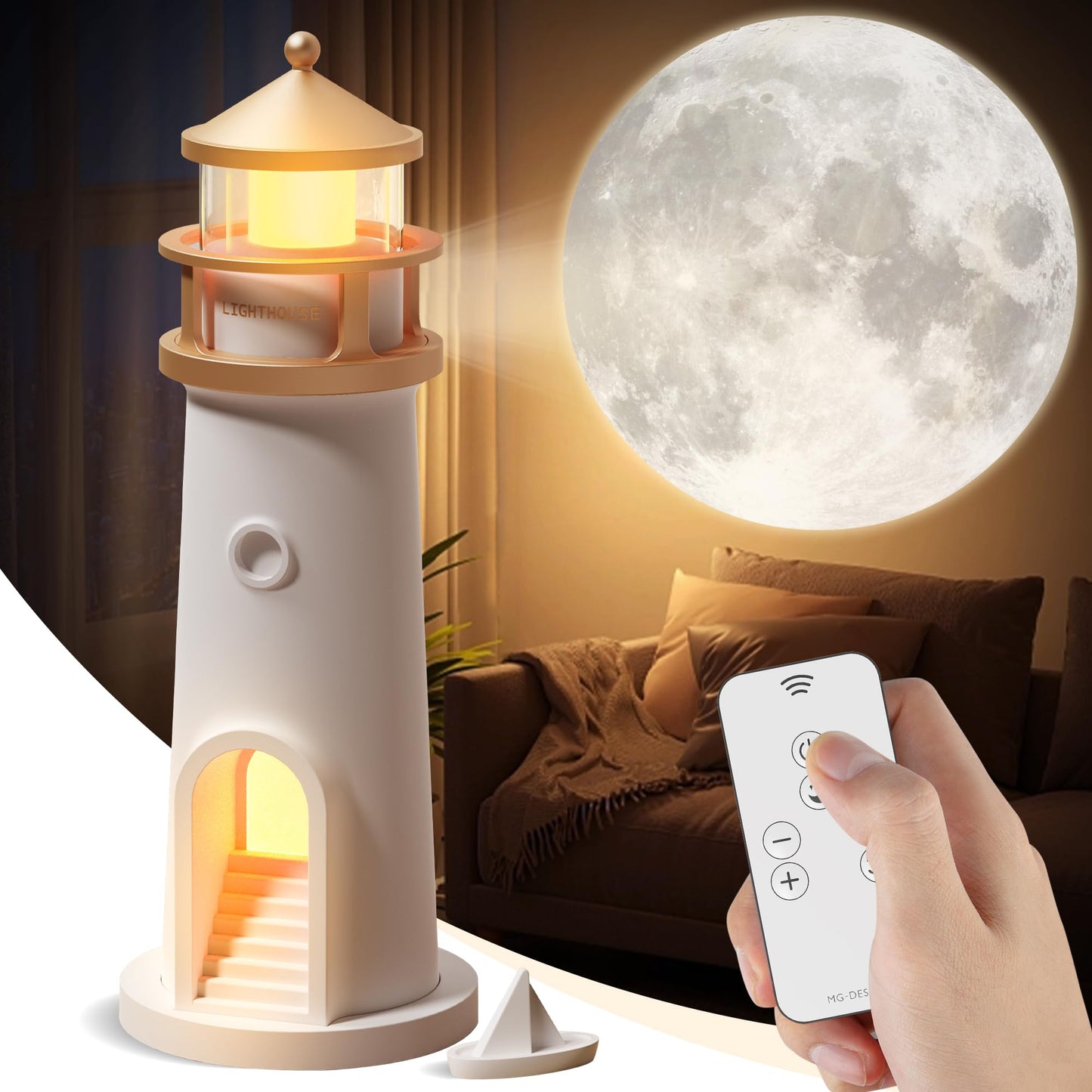 DSYHYL Moon Lamp Projector Night Light,Lighthouse Decor Light Night Light for Kids,Moon Light Galaxy Projector Rechargeable LED Aesthetic Table Lamp Christmas Birthday Gifts for Kids Boys Girl
