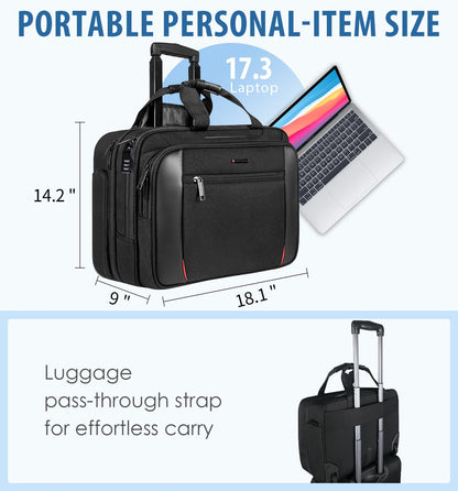 EMPSIGN Rolling Laptop Bag Laptop Roller Case for 17.3 Inch Wheeled Briefcase with RFID Pockets Water-Proof Laptop Trolley Case for Travel/Busines/Men