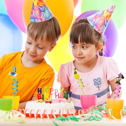 25pcs Mouse Straws Mouse Party Supplies Favors With 2pcs Cleaning Brush Plastic Reusable Straws Birthday Party Supplies Toys For Boys Girls Kids