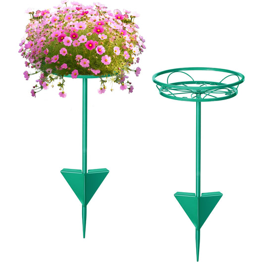Tellingyou 2 Pack Adjustable Outdoor Flower Pot Stand, Metal Outdoor Plant Stands, Spring Summer Versatile Plant Stand Garden Stake for Display Plants, Elegant Solution for Landscaping Decor (Black)