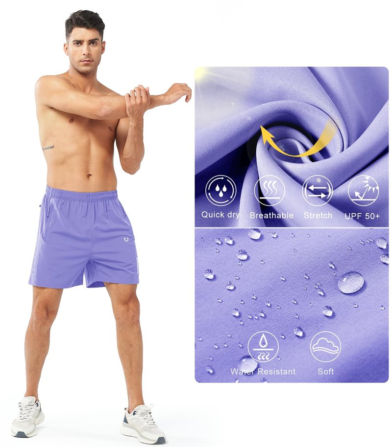 NORTHYARD Men's Athletic Running Shorts Gym Workout 7"/9"/5" Quick Dry Lightweight Sports Basketball Tennis 3 Zipper Pockets VIOLET-5inch S