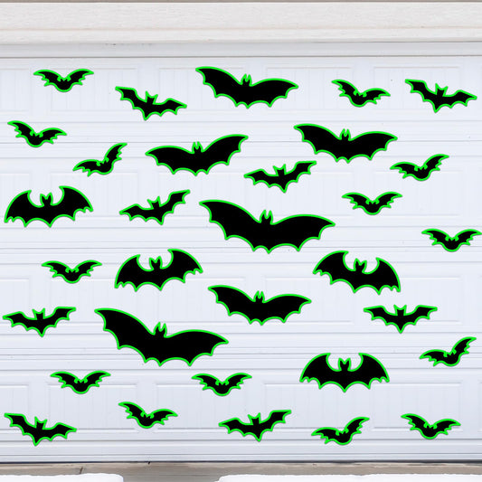 Kanayu 32 Pcs Halloween Garage Door Decorations Magnets Glow in The Dark Black Bats Spider Garage Door Magnets Luminous Magnetic Stickers Halloween Decorations for Garage Door Car Refrigerator(Bat)