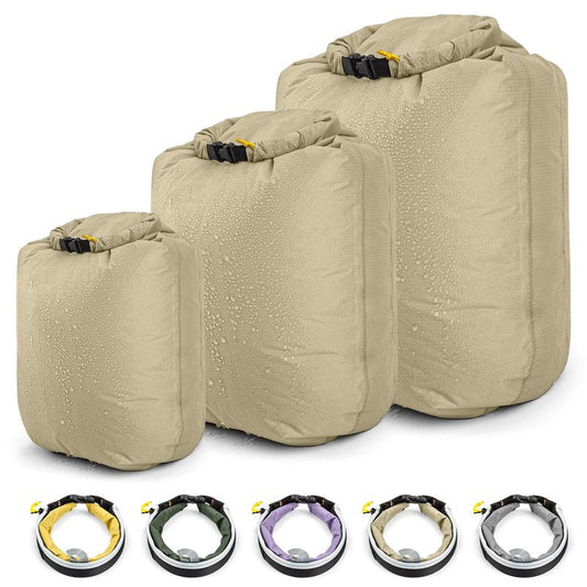 HIKEMAN Dry Bag Waterproof - Ultralight Dry Sack,Outdoor Roll Top Drybags,3-Pack Stuff Sack for Travel,Swimming,Rafting,Boating,Kayaking,Camping,Beach (Khaki)
