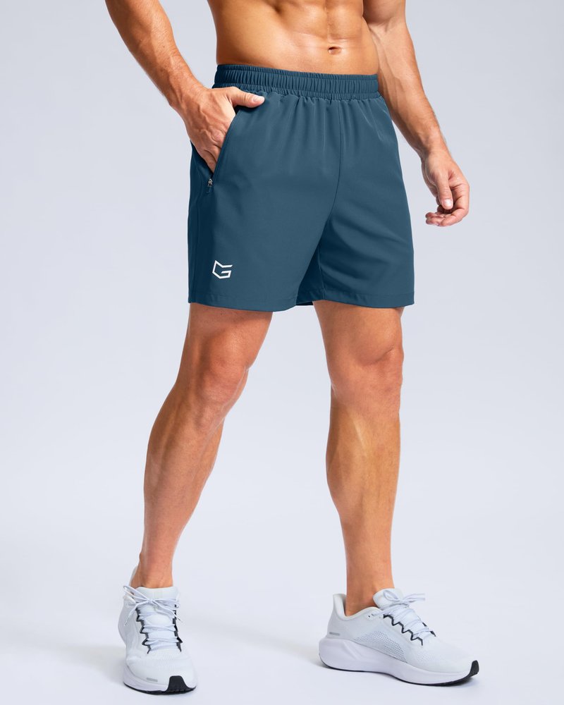 G Gradual Men's Athletic Running Shorts with Zipper Pockets Quick Dry 7"/ 5"/ 9" Workout Gym Shorts for Basketball Hiking(Dusty Blue,5M)