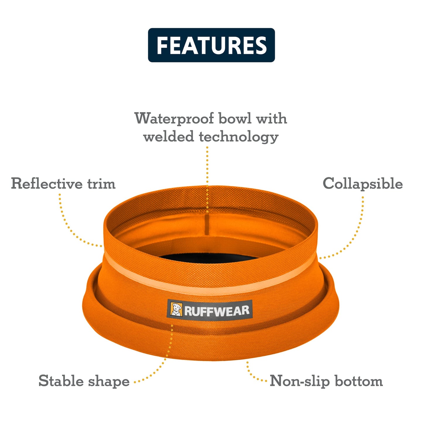 Ruffwear, Bivy Bowl Collapsible Ultralight and Packable Dog Bowl, Salamander Orange, Medium