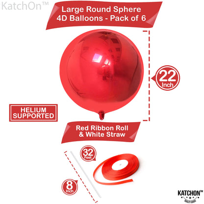 KatchOn, Red Foil Balloons - Big 22 Inch, Pack of 6 | 4D Sphere Metallic Red Balloons for Happy Birthday Decoration, Carnival Decoration, Wedding, Christmas Decorations | New Years Decorations 2026