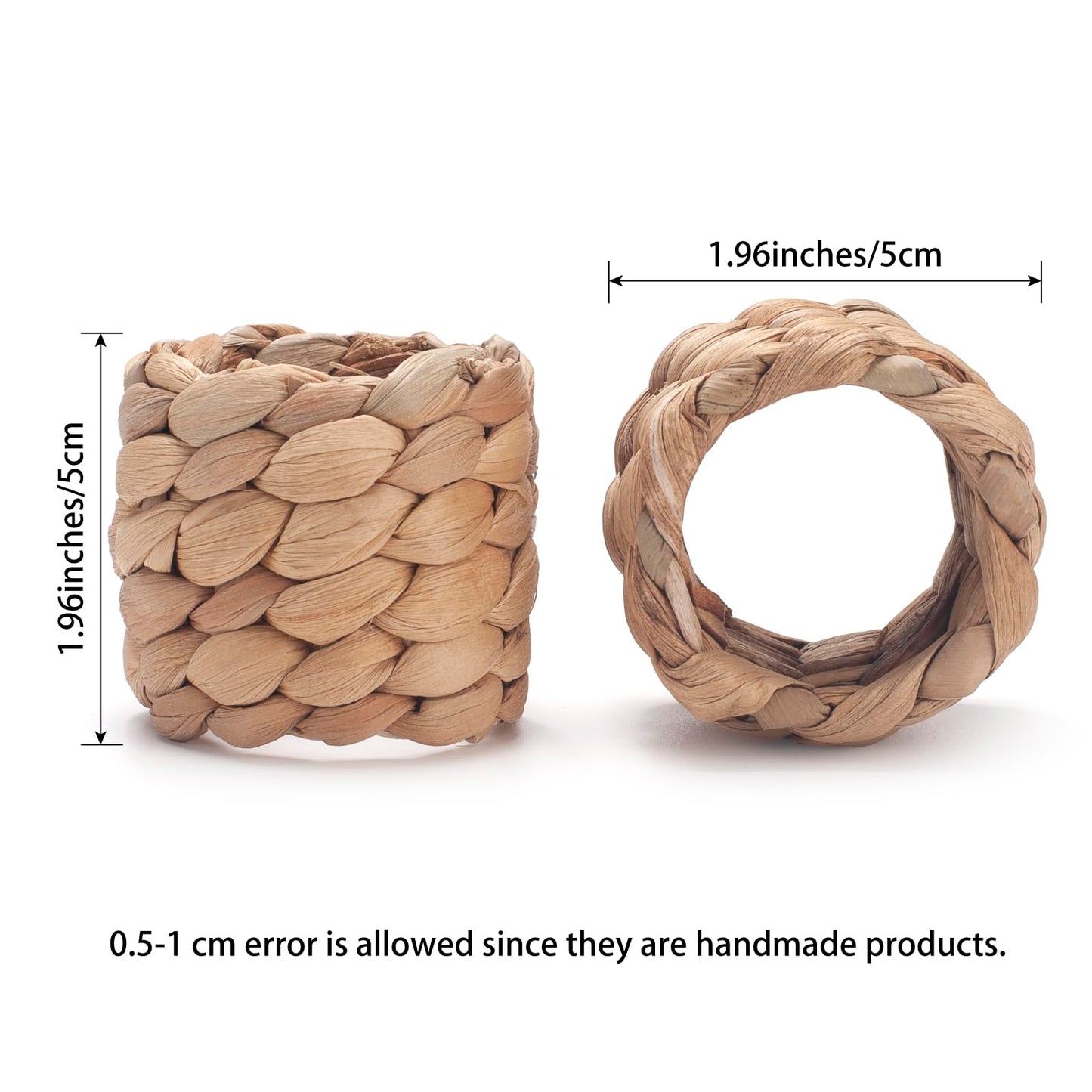 Napkin Rings Set of 6, Handmade Water Hyacinth Boho Napkin Rings, Rustic Farmhouse and Beach-Inspired Rattan Napkin Rings for Elegant Table Decoration, Perfect for Christmas Table Decor, Wedding Decor