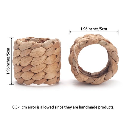 Napkin Rings Set of 6, Handmade Water Hyacinth Boho Napkin Rings, Rustic Farmhouse and Beach-Inspired Rattan Napkin Rings for Elegant Table Decoration, Perfect for Christmas Table Decor, Wedding Decor