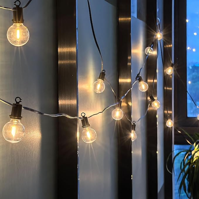 100Ft LED G40 Globe Outdoor String Lights Waterproof Patio Lights with 52 Shatterproof Warm White Bulbs(2 Spare), Hanging Outdoor Light for Backyard Balcony Wedding Christmas Party Decorations, Black
