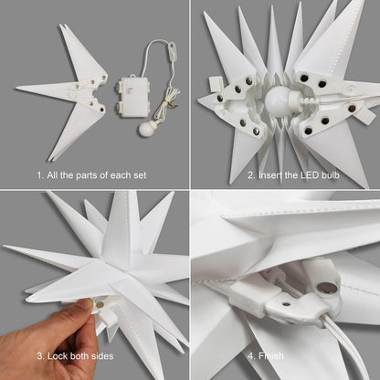 Leejec 13.3" Moravian Star Outdoor Light with Remote Control, Christmas Decorations, Indoor Hanging, Warm White LED Light, Battery Operated with Timer Function, 3-Pack, Tree, Ceiling, Balcony Decor