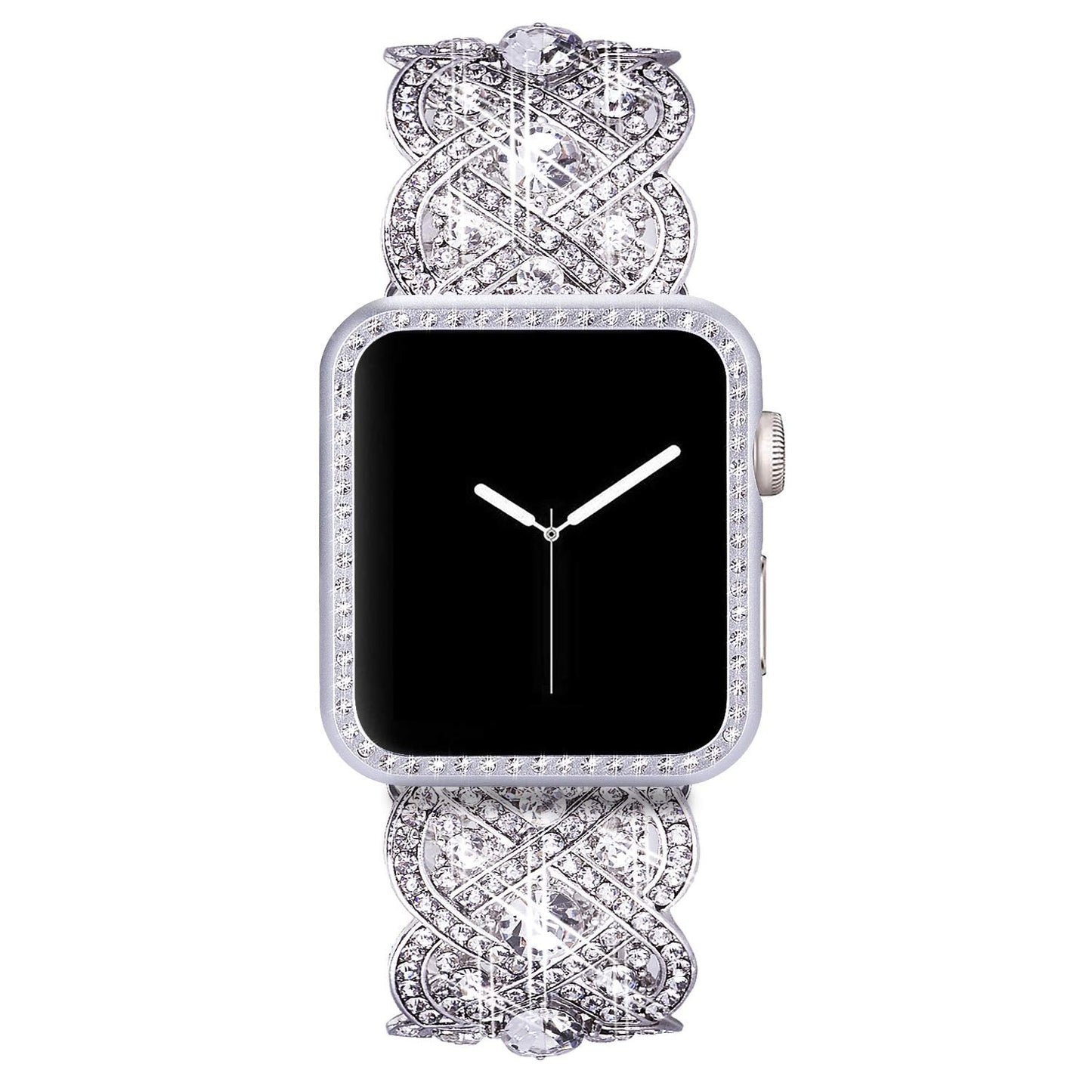 VIQIV Bling Protective Face Bumper Case Cover for Compatible with Apple Watch 38mm 42mm 40mm 44mm, Crystal Diamond Plate Frame Compatible with Apple iWatch Series 4 3 2 1 Silver