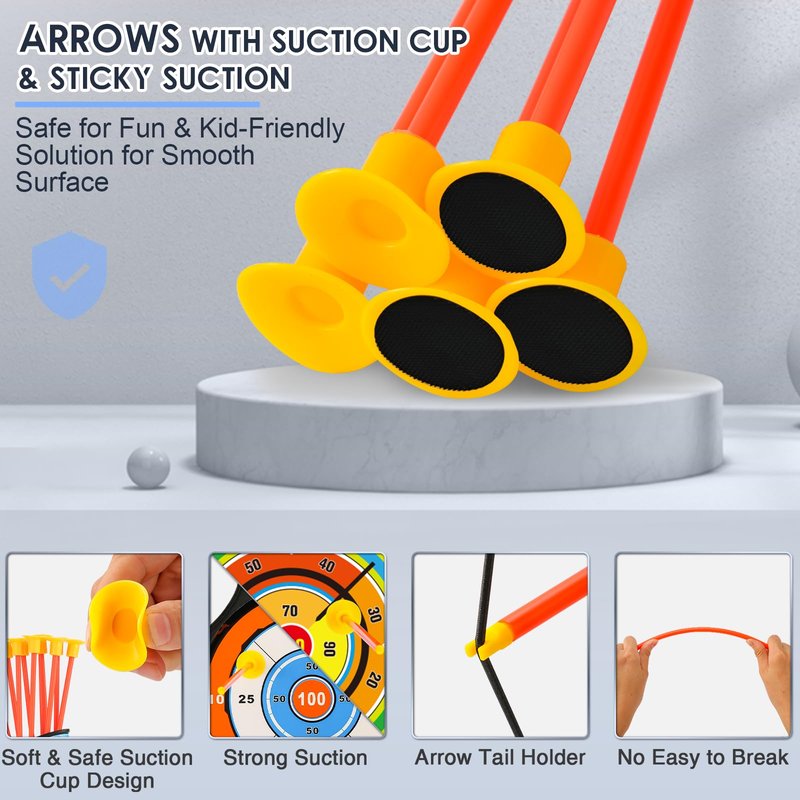 2 Pack Bow and Arrow Set with 29in Large Dart Board, LED Light Up Archery Set for Kids with 20 Suction Cup Arrows&12 Sticky Balls Standing Target Indoor Outdoor Toys Must Have for Boys Girls 3-12 yo