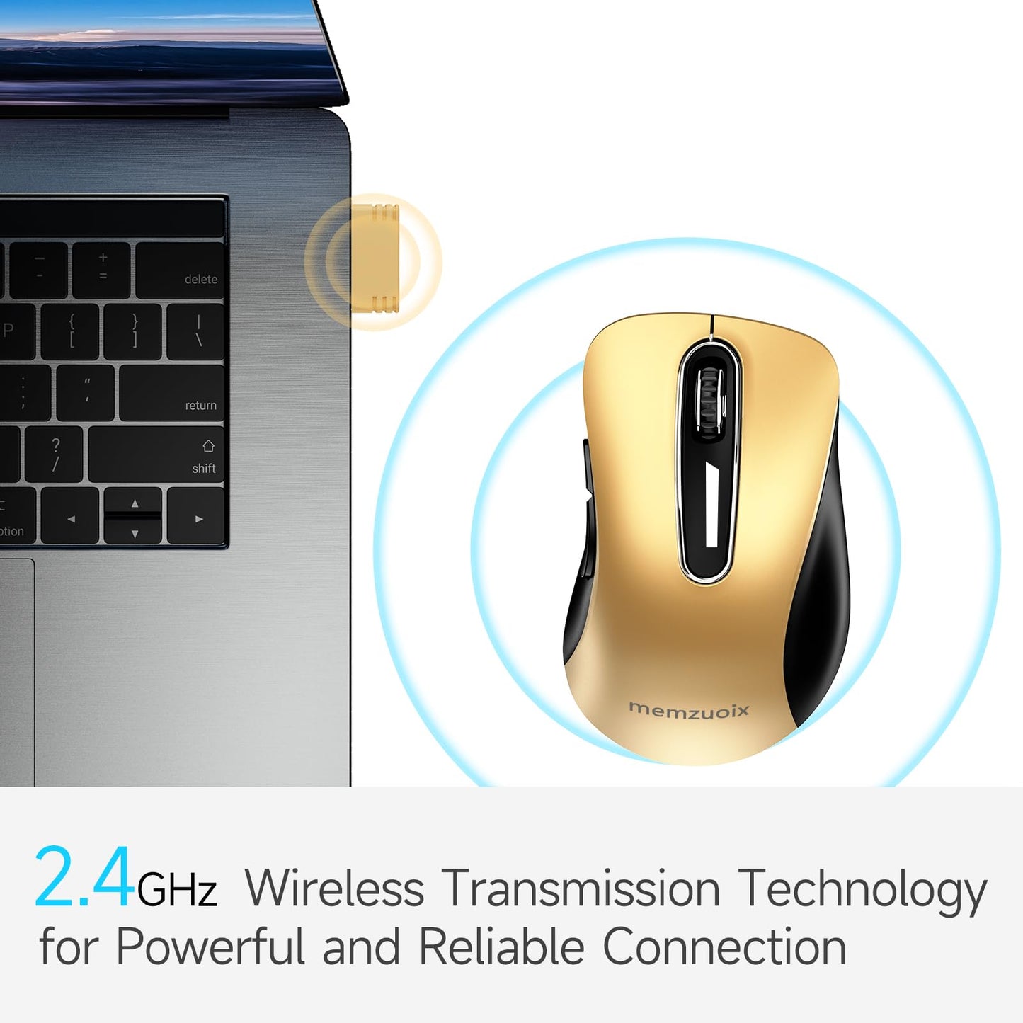 memzuoix 2.4G Wireless Mouse, 1400 DPI Mobile Optical Cordless Mouse with USB Receiver, Portable Computer Mice for Laptop, PC, Desktop, MacBook, 5 Buttons, Red
