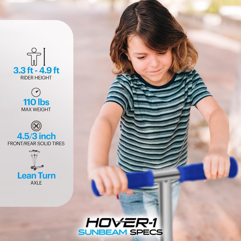 Hover-1 Sunbeam Kick Scooter with Multicolor Wheel Lights, 4.5” Front Wheels, Rear Foot Brake, and 110 Pound Weight Capacity