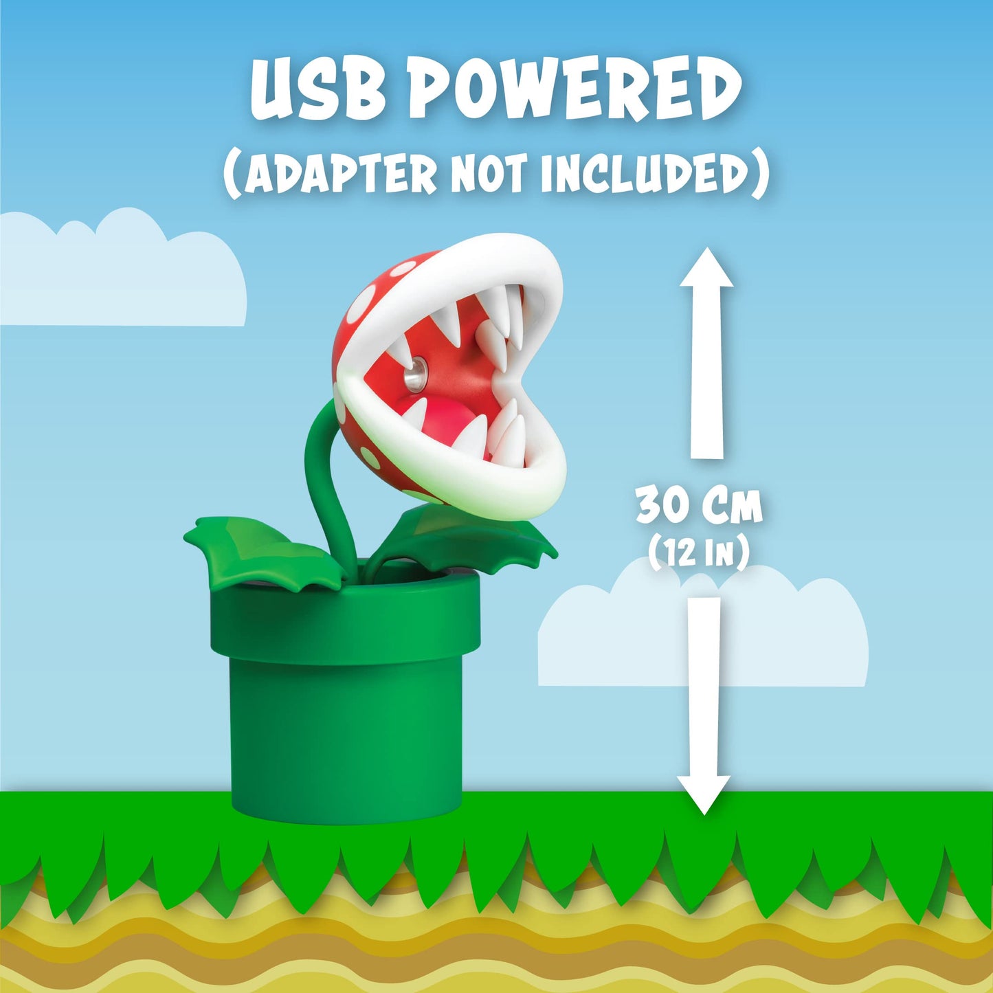 Super Mario Bros Piranha Plant Lamp - Officially Licensed LED Desk Light with Movable Head, Collectible for Any Nintendo, 33cm Tall, USB Powered | Paladone, Red, White and Green