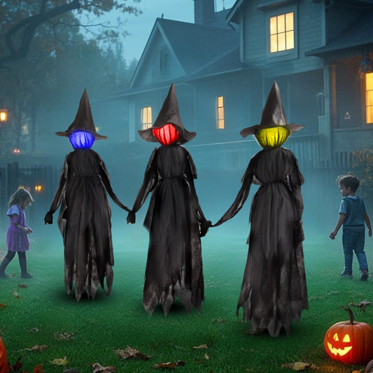 DR.DUDU 6 Ft Light up Witch Stakes Halloween Yard Decorations, Set of 3 Scary Witches with Multiple Colors LED Lights, Haunted House Props for Outdoor Garden Lawn Party Decor