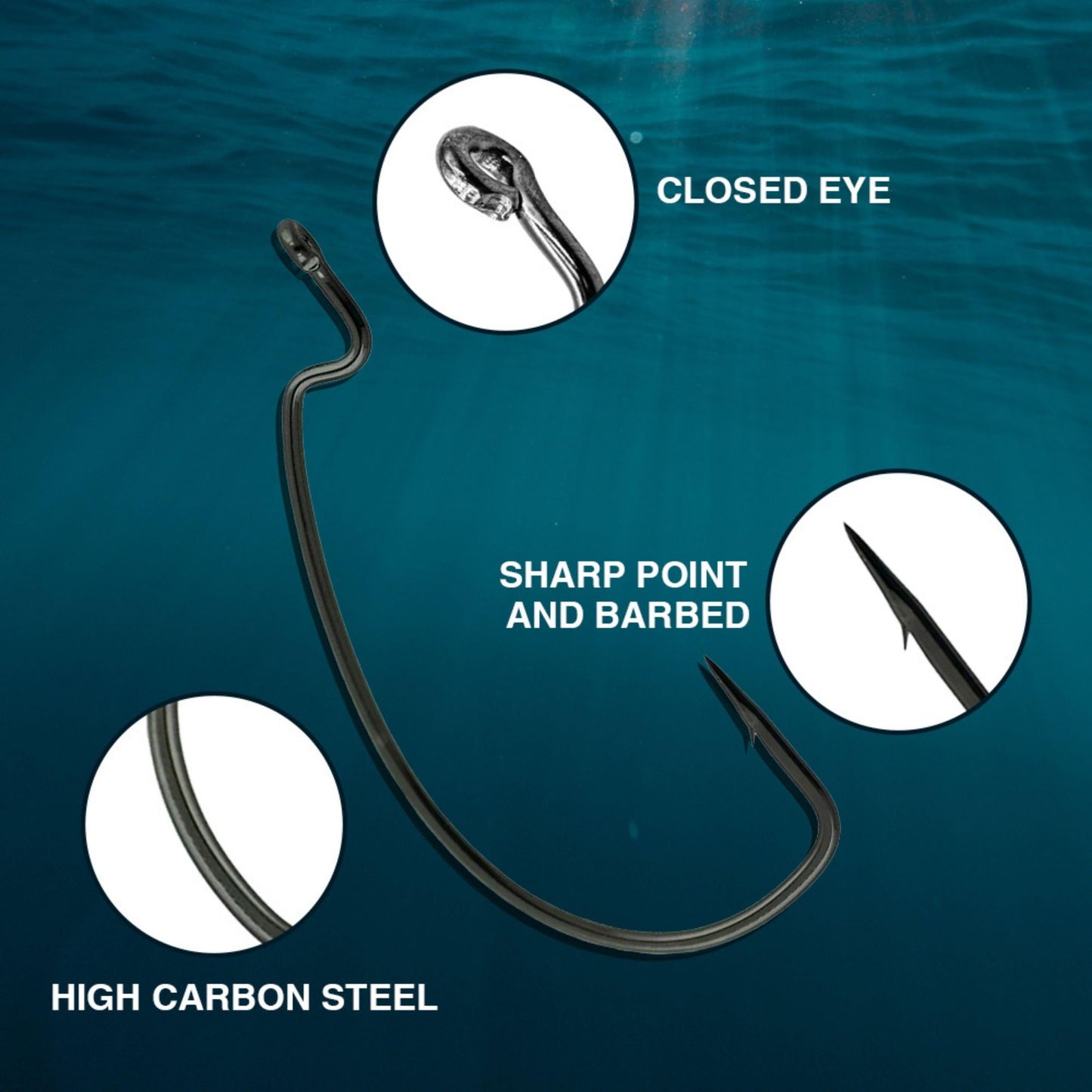 Reaction Tackle Offset EWG Worm Hooks - Super Strong Wide Gap Texas Rig Hooks for Soft Plastic Baits - High Carbon Steel Bass Fishing Hooks - Heavy Cover #3/0 (25-Pack)