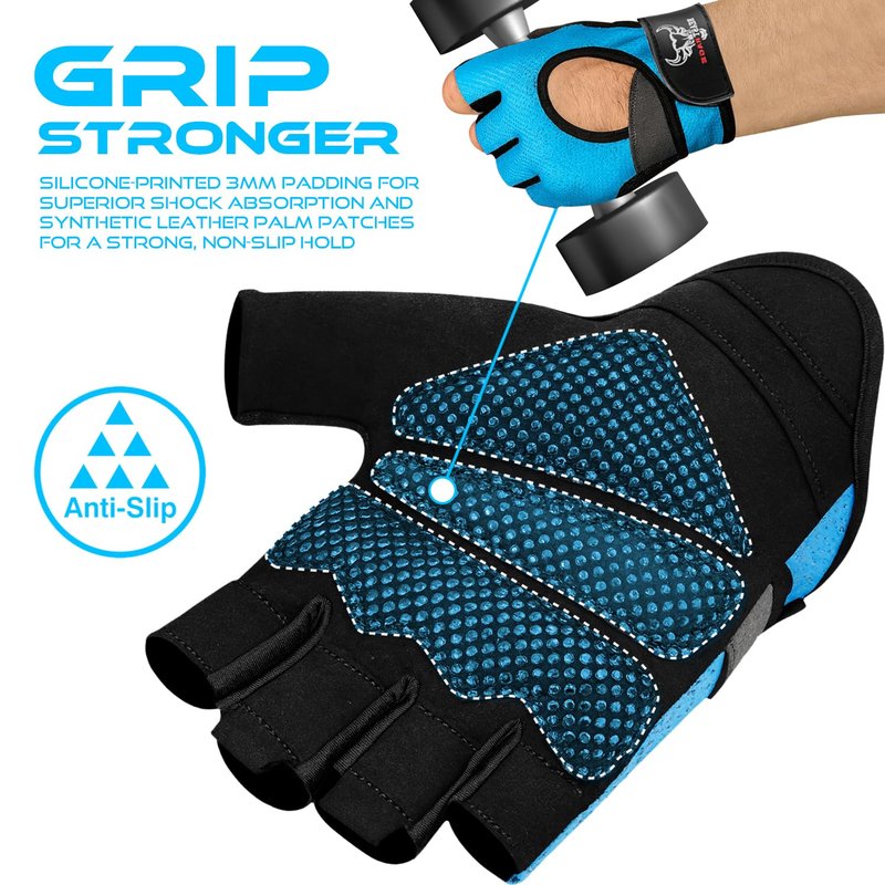 BEAST RAGE Workout Gloves, Men & Women Fingerless Weight Lifting Gym Gloves with Palm Protection, Breathable, Lightweight, Cycling Pull Up (Aqua, S)
