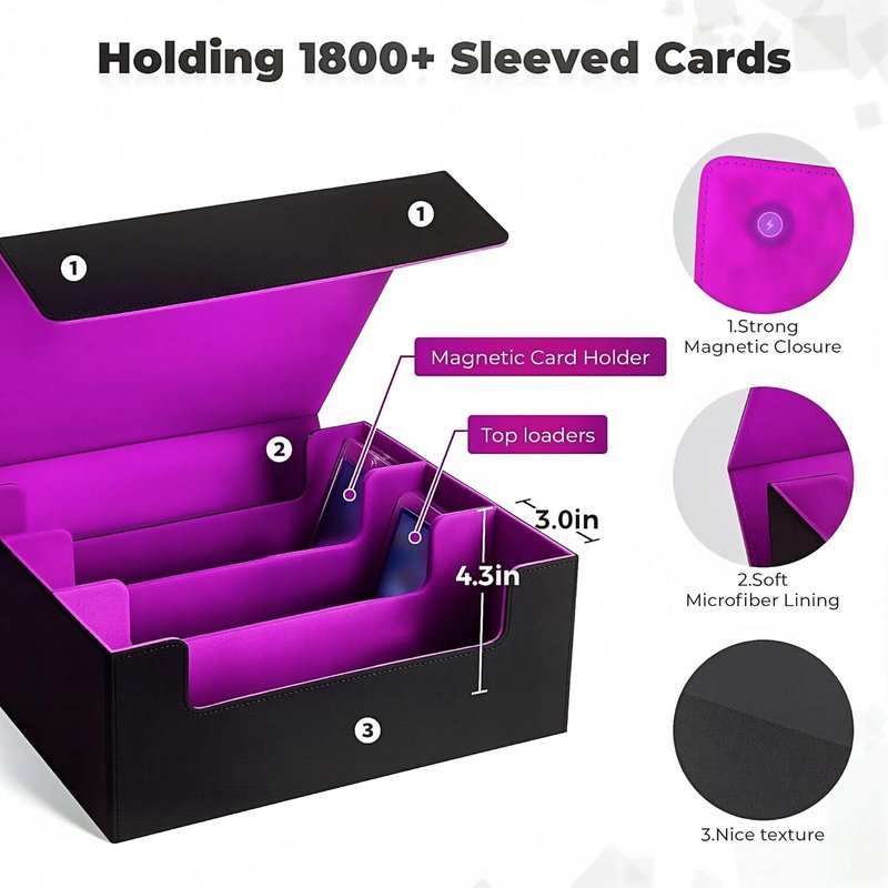 Card Storage Box - 1800+ MTG Deck Organizer with 10 Dividers & Leather Magnetic Closure | Fits Yu-Gi-Oh & TCG Cards