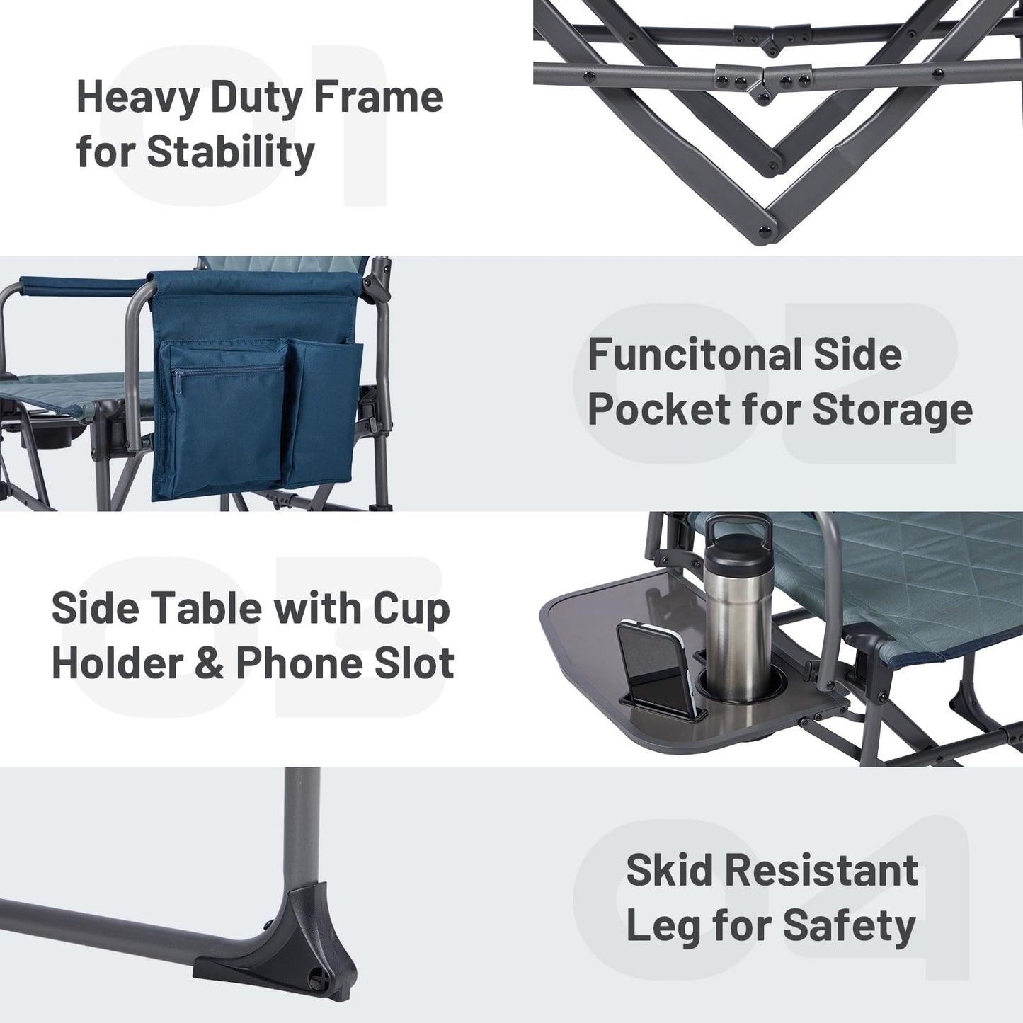 TIMBER RIDGE Aluminum Camping Directors Chair with Side Table Pocket, Portable Folding Chair, Heavy Duty Lawn Chair for Fishing Trip Picnic Concert Outdoor 400lbs, Navy