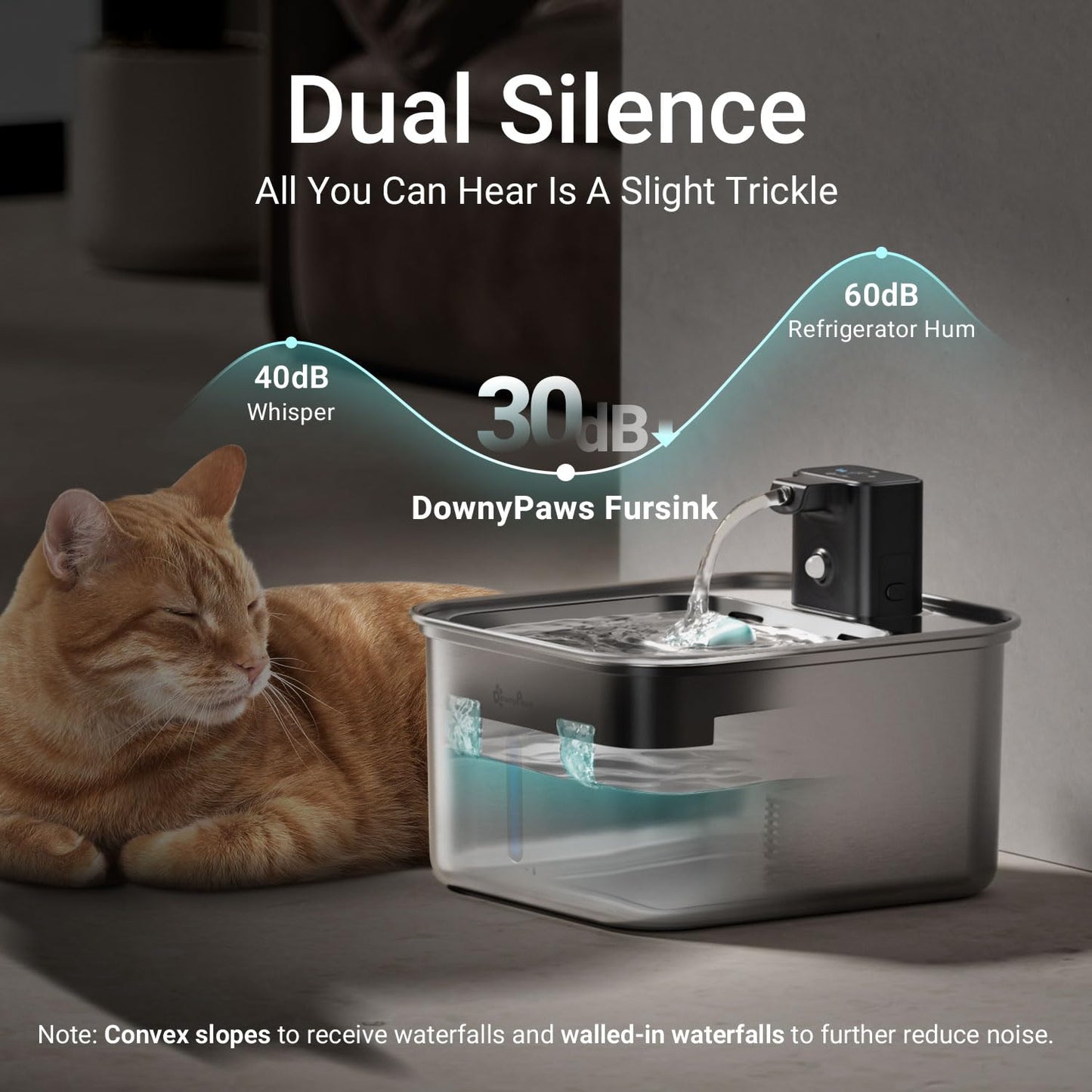 DownyPaws Cat Water Fountain Stainless Steel Wireless, 101 oz/3L FurSink Cordless Cat Water Dispenser for Pets, Battery Operated Dog Drinking Fountain with Motion Sensor, Easy Clean, Black