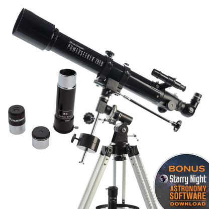 Celestron - PowerSeeker 70EQ Telescope - Manual German Equatorial Telescope for Beginners - Compact and Portable - Bonus Astronomy Software Package - 70mm Aperture